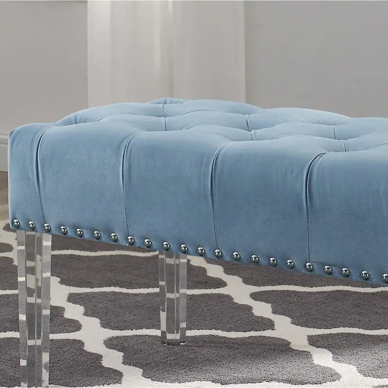 Roundhill Furniture Valley Velvet Upholstered Bench with Button Tufting and Acrylic Legs