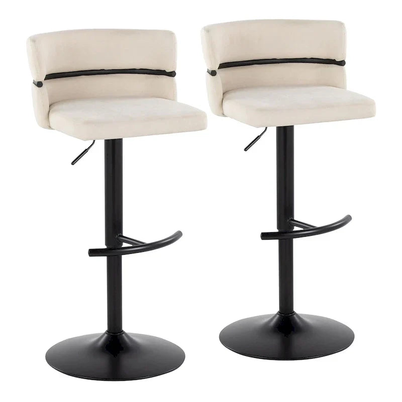 Set of 2 Silver Orchid Lena Adjustable Bar Stools with Rounded T Footrest