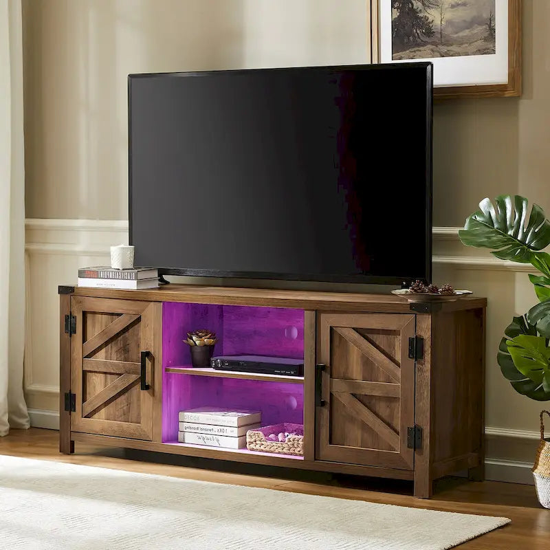 Rustic Farmhouse Barndoor TV Stand - Entertainment Center for TVs up to 70 Inches