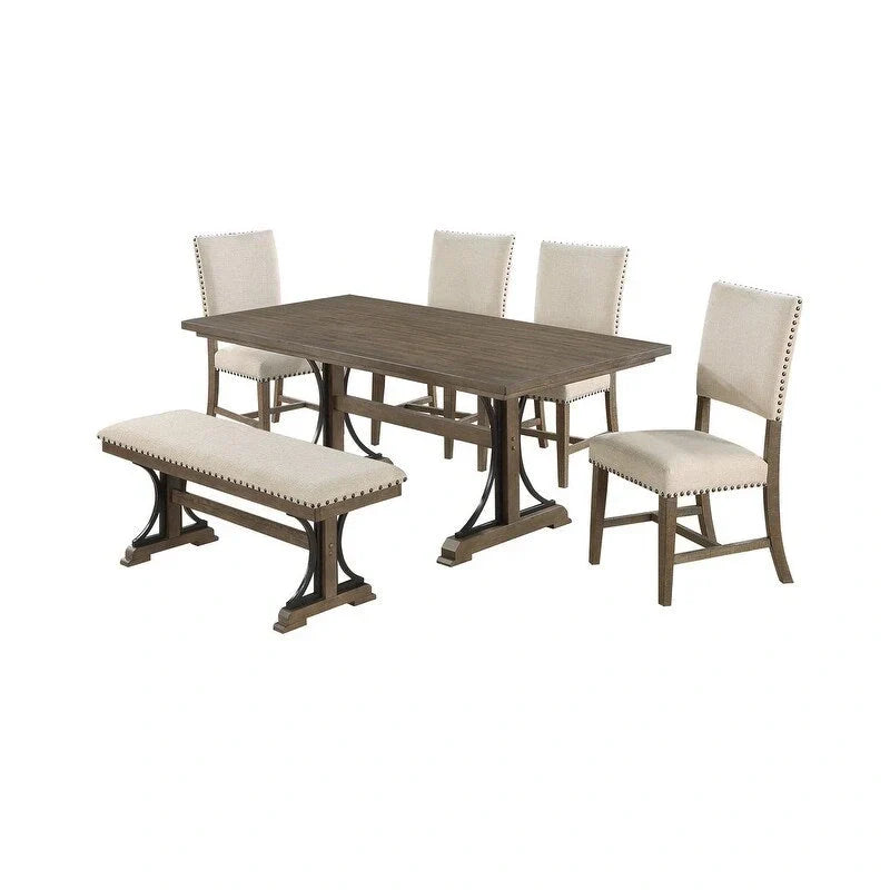 Rustic Dining Set with Upholstered Chairs & Nailhead Trim