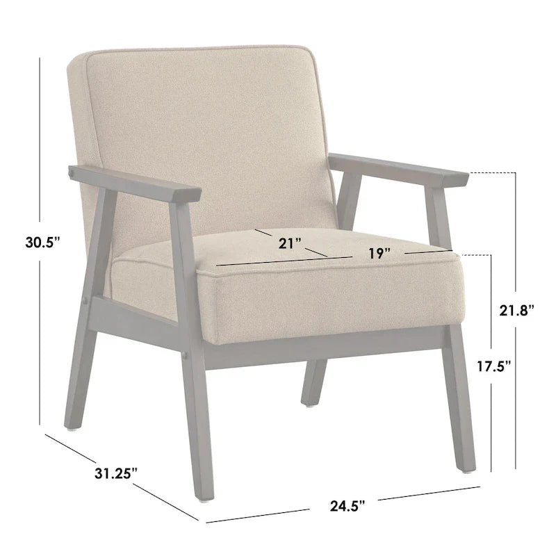 Mid Century Accent Lounge Chair with Cushioned Seat and Wooden Frame
