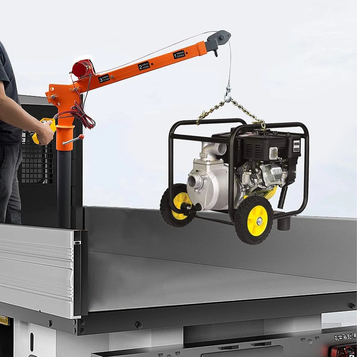 Pismire Winch Versatile 0.5T Folding Truck-Mounted Bed Crane Hoist Lift Pickup with Electric Winch 3500 lb 12V, Painted Steel 1100 lb Pickup 360° Swivel Base