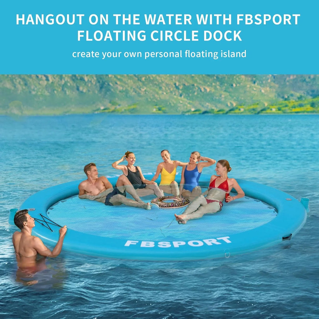 Inflatable Dock Floating Platform 8ft Inflatable Water Hammock Floating Deck for Lake W/Cupholder Round Floating Ring Float Ring Pool Float Raft Lounger Island Platform Pad