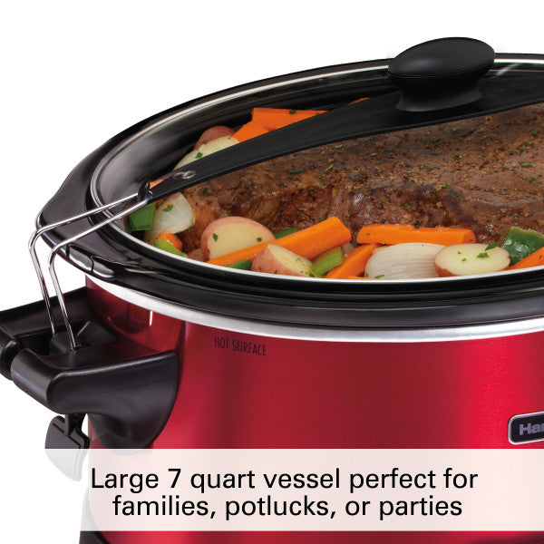 2025 Hamilton Beach 7 Quart Stay or Go Programmable Slow Cooker with Party Dipper, Red, 33478