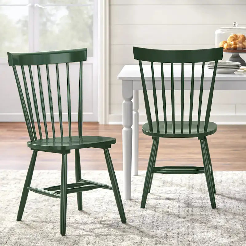 Set of 2 Spindle Back Dining Chairs Solid Rubberwood Farmhouse Style