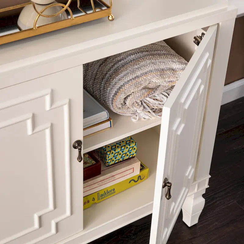 SEI Furniture Taborley Antique White Double-Door Accent Cabinet" can be rewritten as:"SEI Furniture Taborley Antique White Double-Door Accent Storage Cabinet