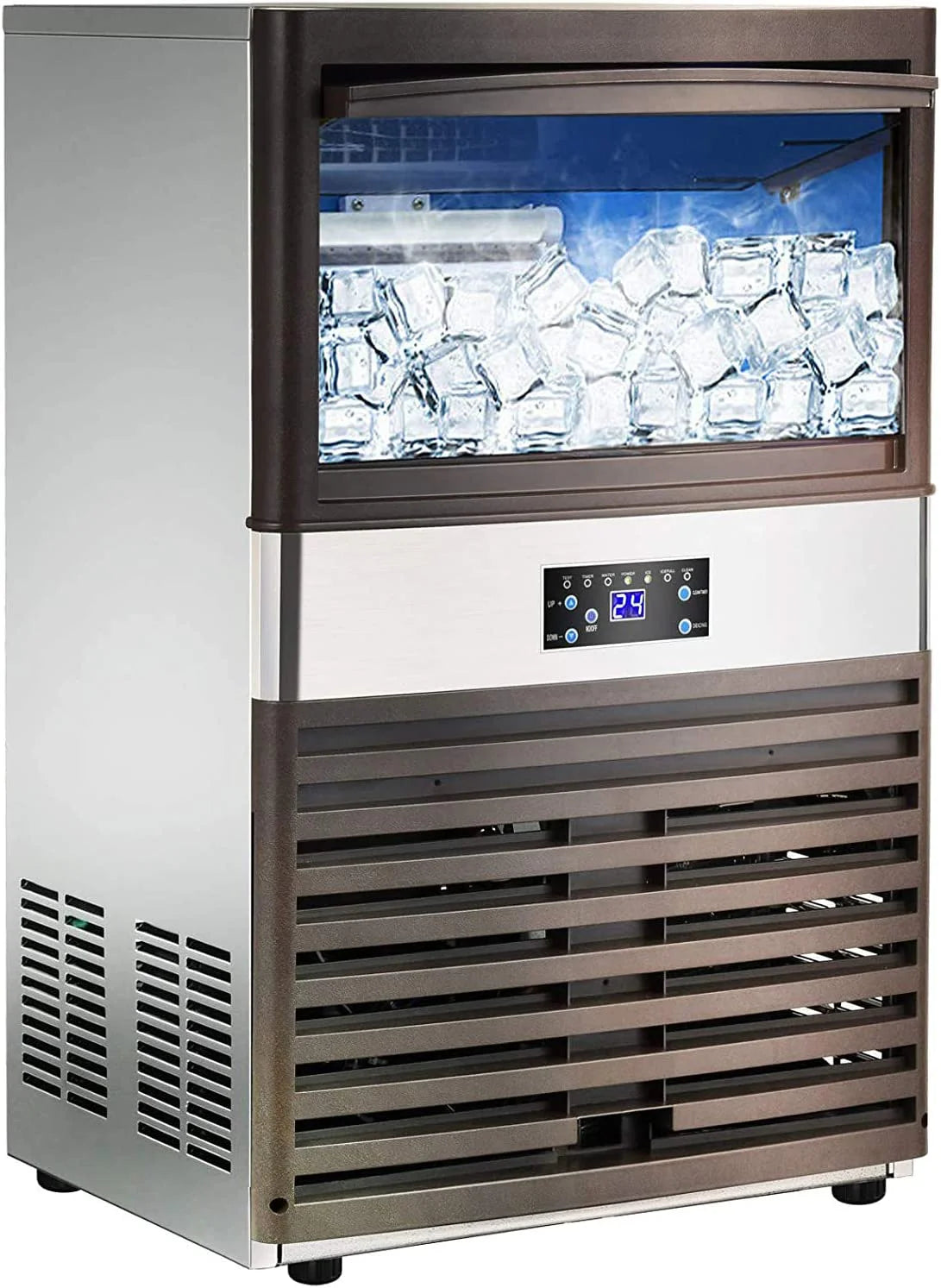 Commercial Ice �� 110LBS/24H Stainless Steel Free-Standing Ice Machine Maker Air Cooling Ice