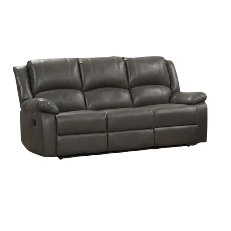 Gray Leather Lizzy Sofa and Loveseat Set with Manual Reclining and Solid Wood Frame