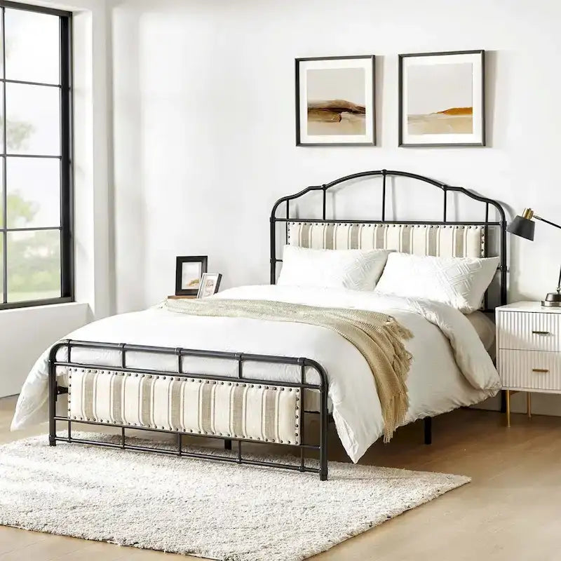 HULALA HOME Eufemia Industrial 62-Inch High Headboard Metal Platform Bed Frame
