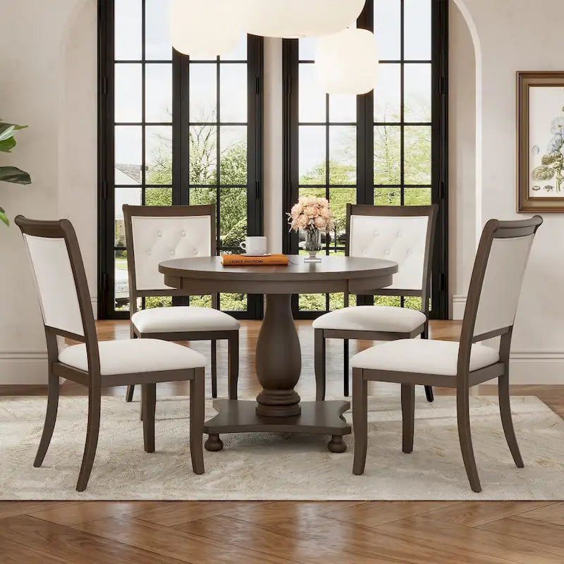 GDFStudio Lak Retro 5-Piece Dining Set with Upholstered Chairs