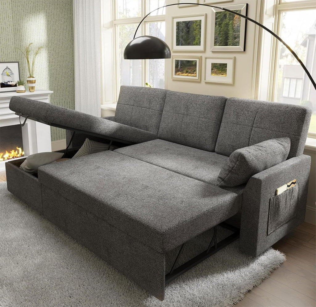 VanAcc Sofa Bed, Sleeper Sofa with Storage Chaise 2 in 1 Pull Out Couch Living Room