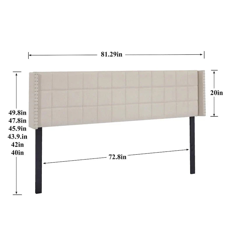 Javlergo Adjustable Upholstered Wingback Headboard for Queen/King Size Beds with Double Nailhead Trim