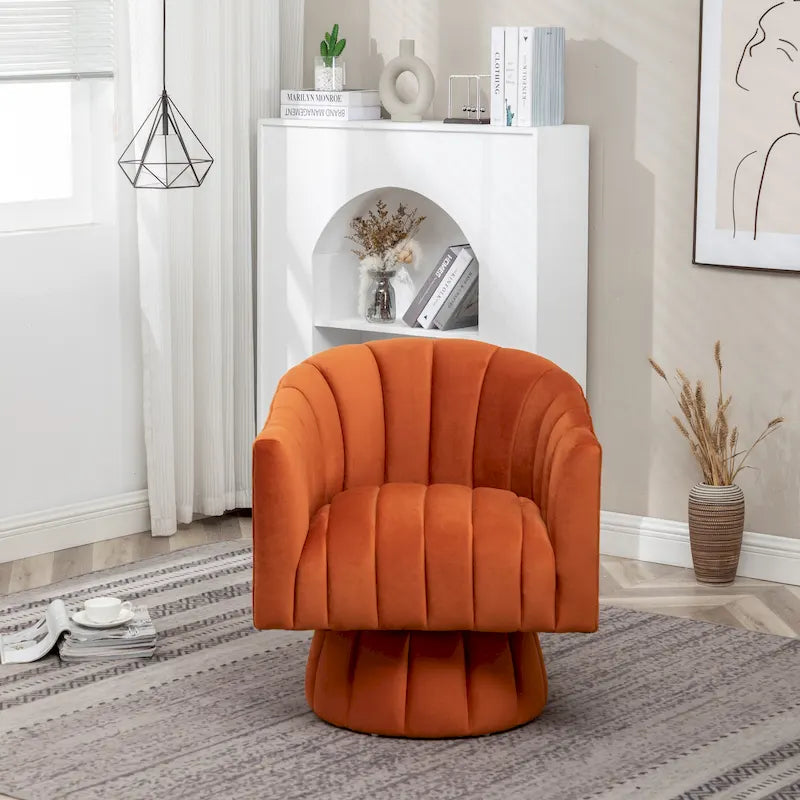 SEYNAR Contemporary Glam Velvet Round Swivel Accent Barrel Chair for Living Room