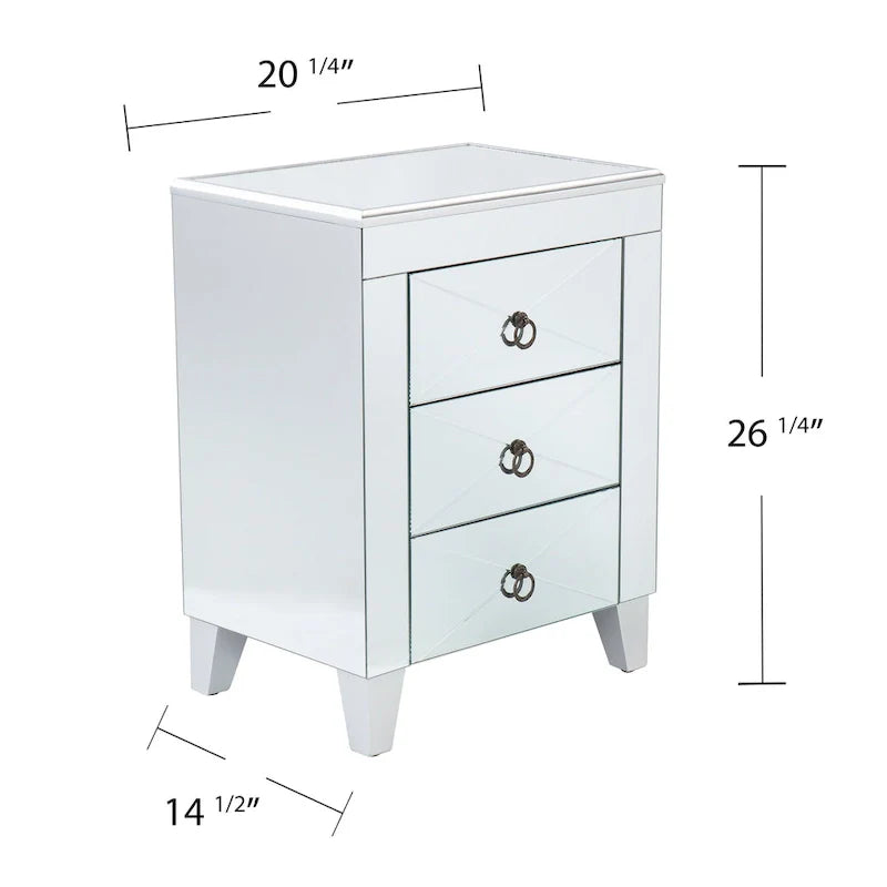 SEI Furniture Churchill Mid-Century Modern Mirrored Side Table with Storage Compartment