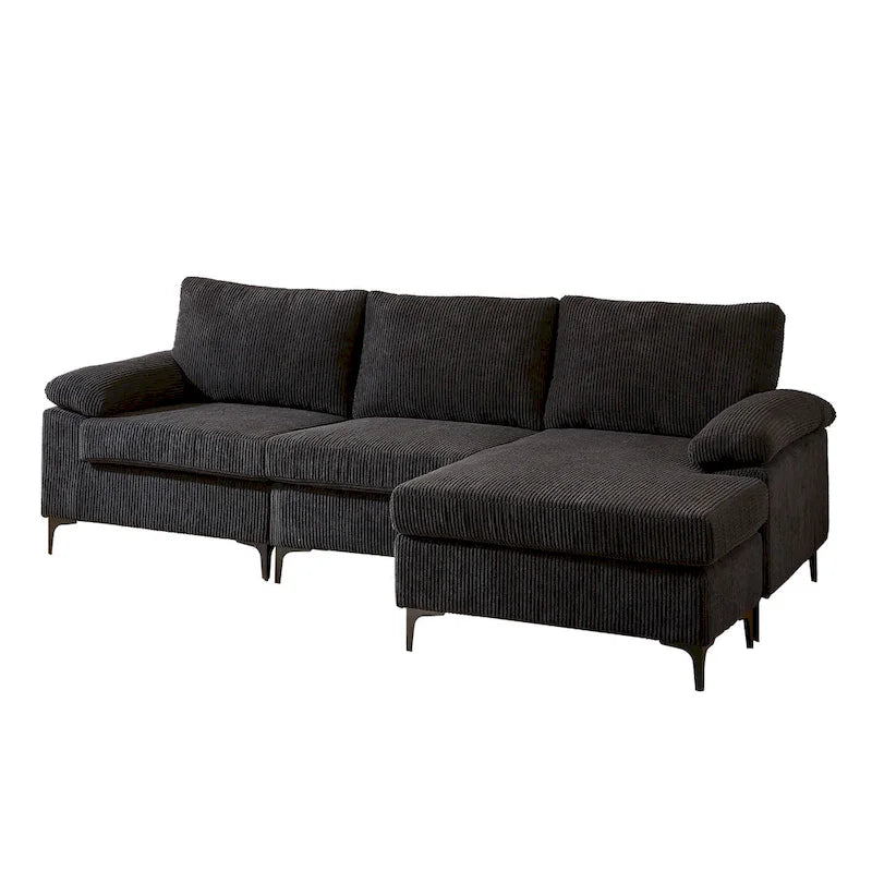 HOOOWOOO Reversible Corduroy Chaise Sofa with Wide Armrests and Ottoman for Living Room
