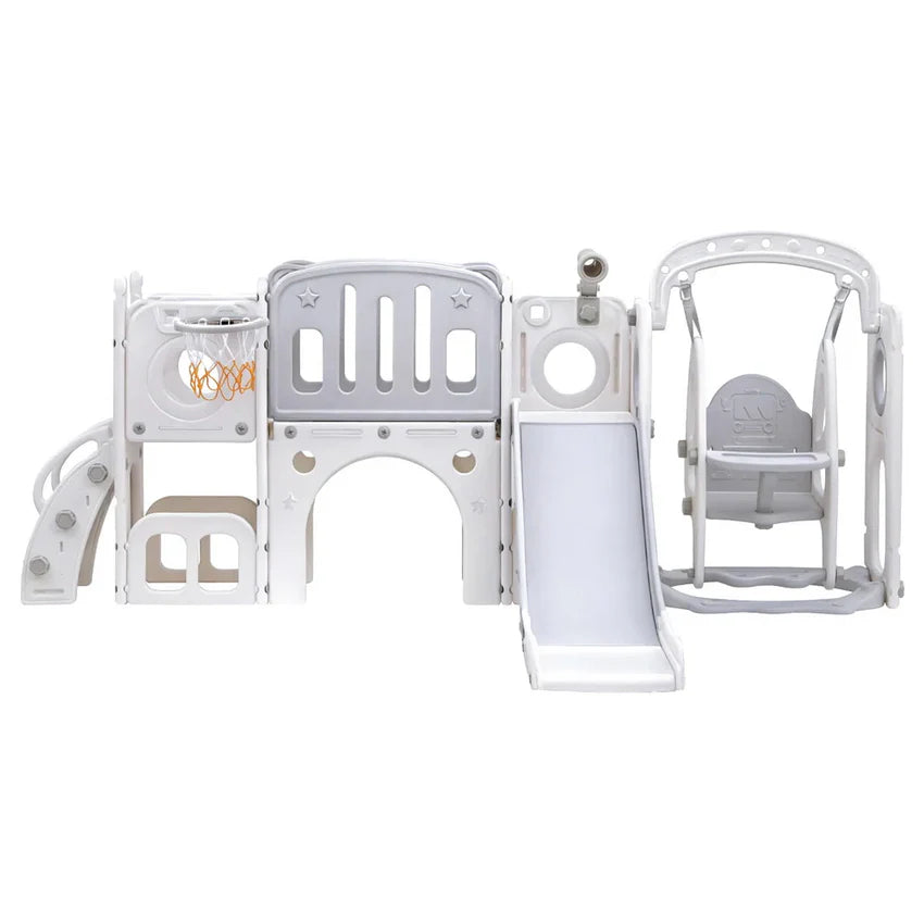 Keezi Kids Slide Swing Set Basketball Hoop Ring Football Outdoor Toys 132cm grey
