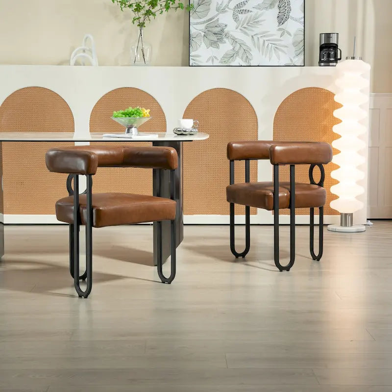 Set of 2 Contemporary PU Fabric Upholstered Barrel Accent Chairs - Stylish Dining and Living Room Armchairs