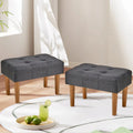 Set of 2 Small Linen Foot Stools with Legs - Rectangle Upholstered Ottoman Footrests