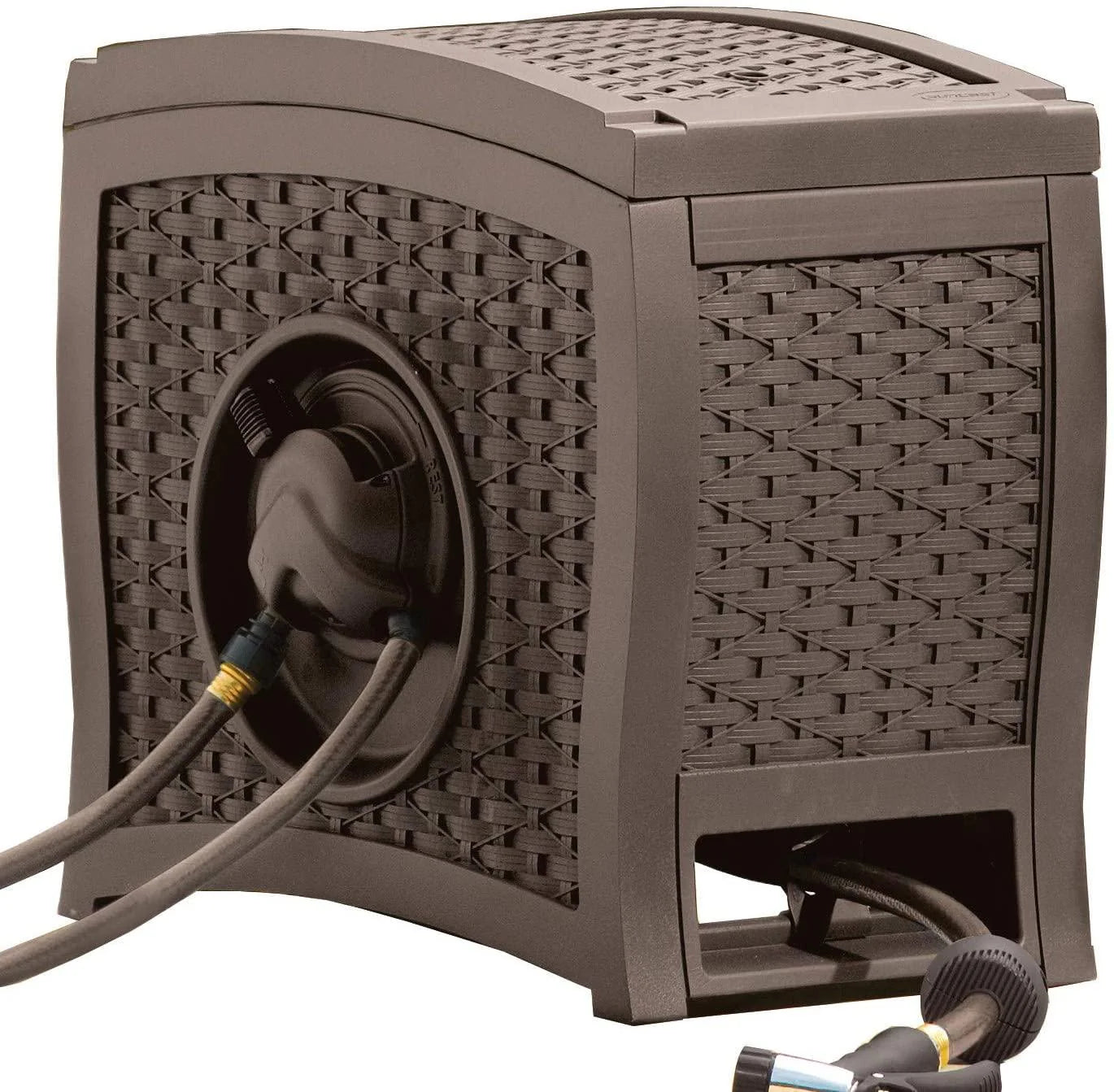 Suncast Aquawinder 125?? Wicker Garden Hose Reel ?C Lightweight Portable Hands ?C Free Water Powered Retractable Hose Reel ?C Java