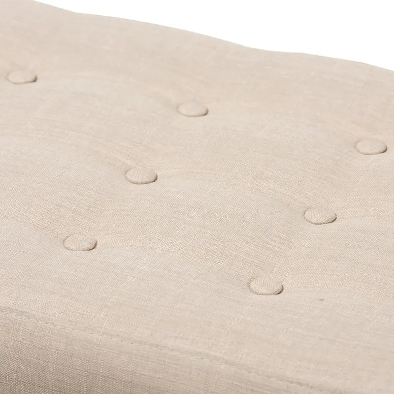 Mid Century Upholstered Bench with Tufted Seat and Wooden Legs