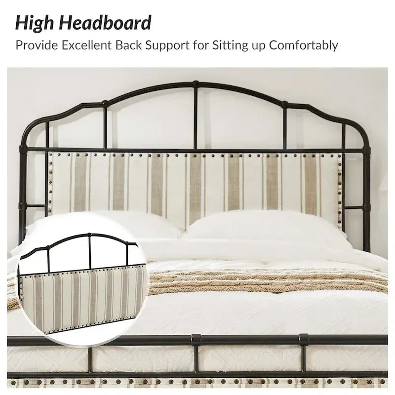 HULALA HOME Eufemia Industrial 62-Inch High Headboard Metal Platform Bed Frame