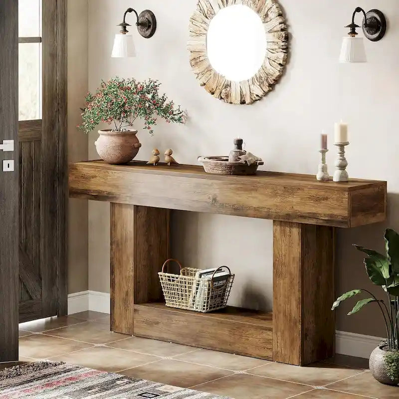 Rustic 2-Tier Entryway Table for Living Room, Hallway, and Foyer