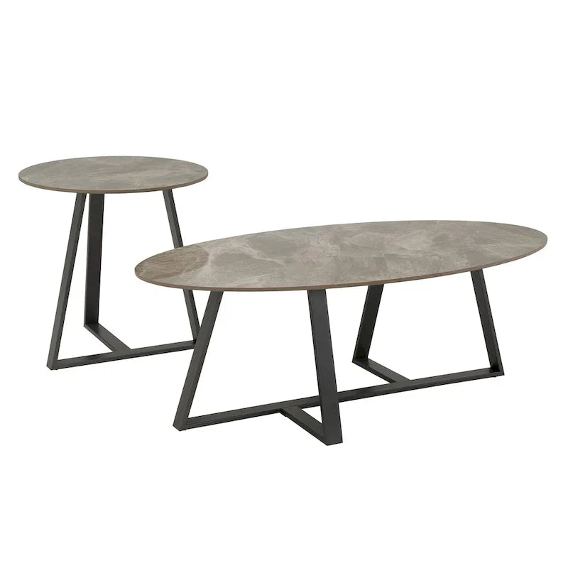 iNSPIRE Q Modern Jurmala Glossy Sintered Stone Tables with Grey Metal Base