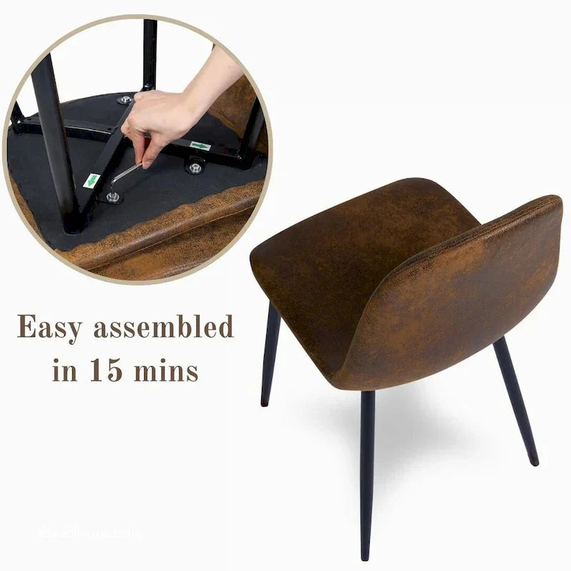 HomyLin Set of 4 Suede Dining Chairs with Black Metal Legs - Stylish Side Accent Chairs
