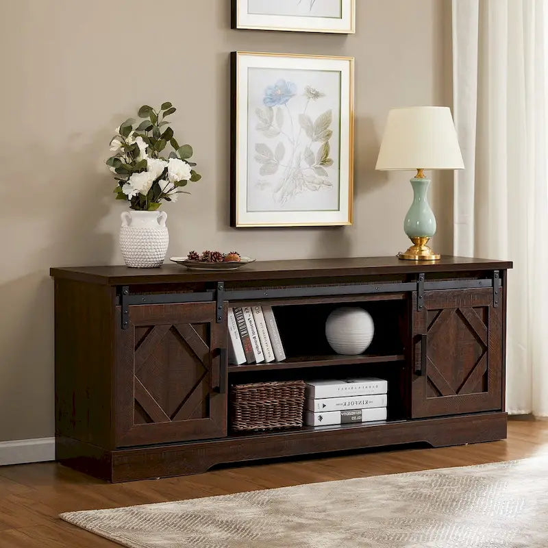 Rustic Farmhouse Barndoor TV Stand - Entertainment Center for TVs up to 70 Inches