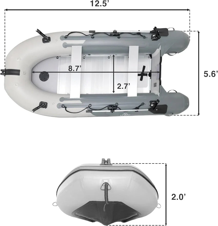 Inflatable Boat | Yacht Dinghy Tender Raft | Multi Person Fishing Boat | Aluminum Floor Oars | Fishing Rod Holders | Heavy-Duty PVC | 2024 Model |