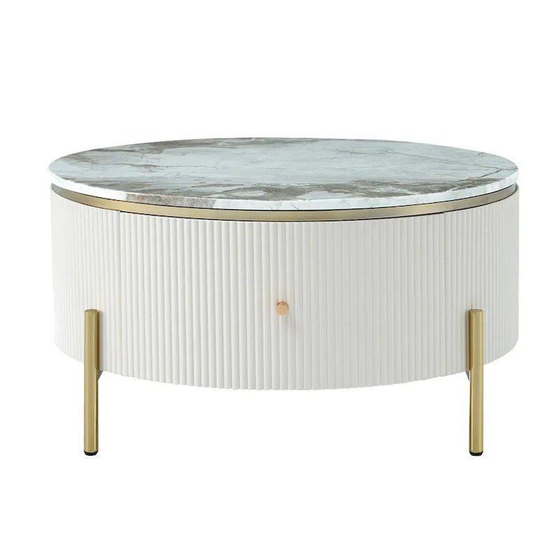 Merax Contemporary Round Coffee Table Featuring 2 Spacious Drawers