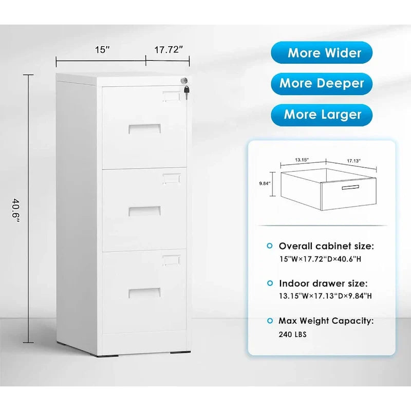 Metal Locking File Cabinet with 3 Drawers for Home Office
