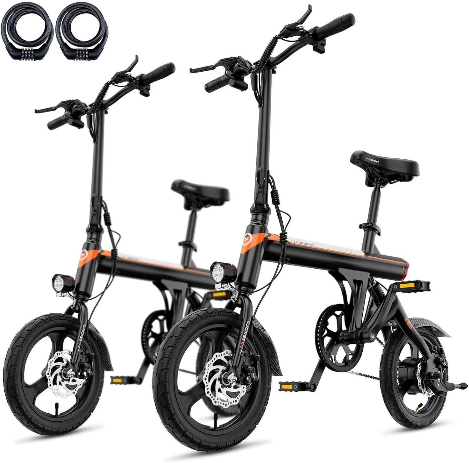 Jasion EB3 Electric Bike Adults 21mph, 500W Peak Motor, 270Wh Battery, Rear Suspension, 3 Levels Assist, 14&prime;&prime; Folding Ebike for Adults and Teens, Complies to UL2849