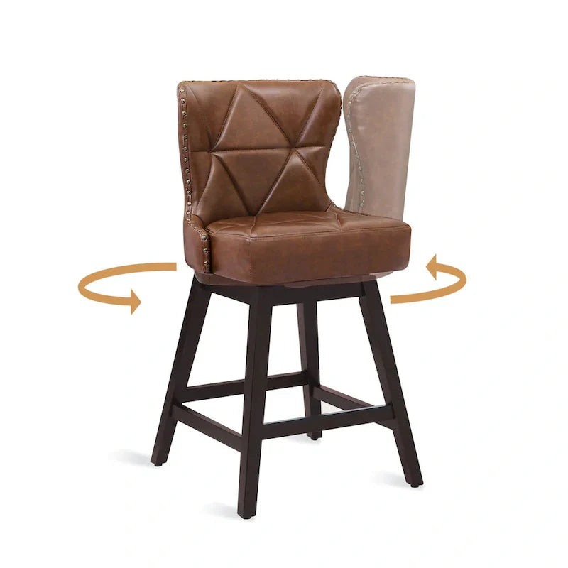 LUE BONA Set of 4 Mid-Century Modern 26-Inch Swivel Counter Stools with Faux Leather and Fabric Upholstery for Kitchen Island