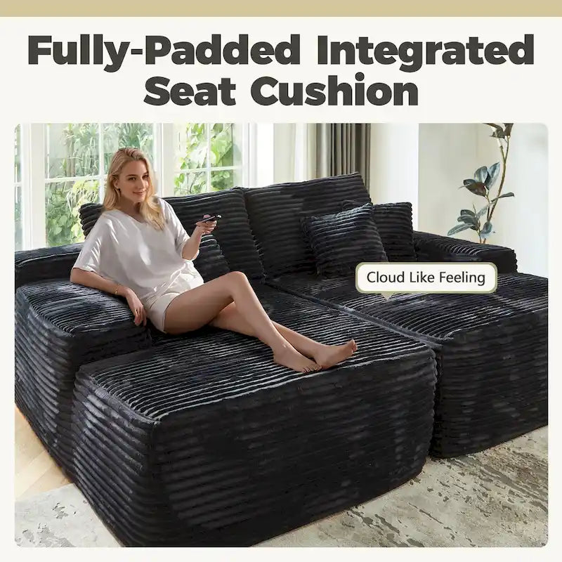 HOOOWOOO Modular Plush Corduroy Sectional Sofa with Cushions