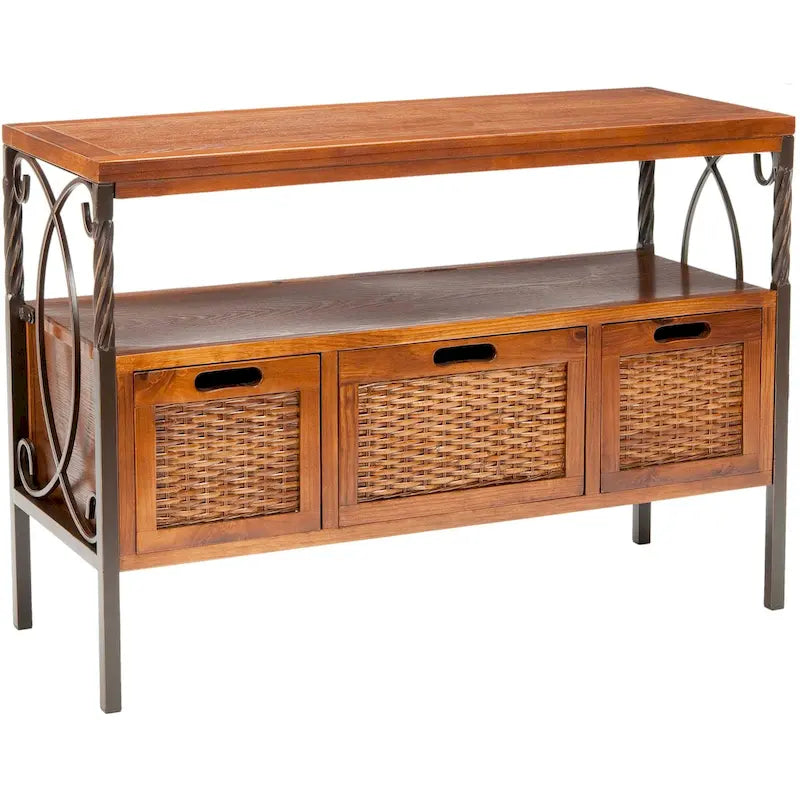 SAFAVIEH Tamuita Antique Pewter Console Table with Dark Walnut Finish - Dimensions: 36 x 13.8 x 24.8 inches