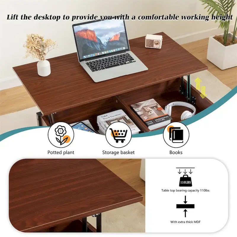 Metal Coffee Table with Lift-Top and Concealed Storage