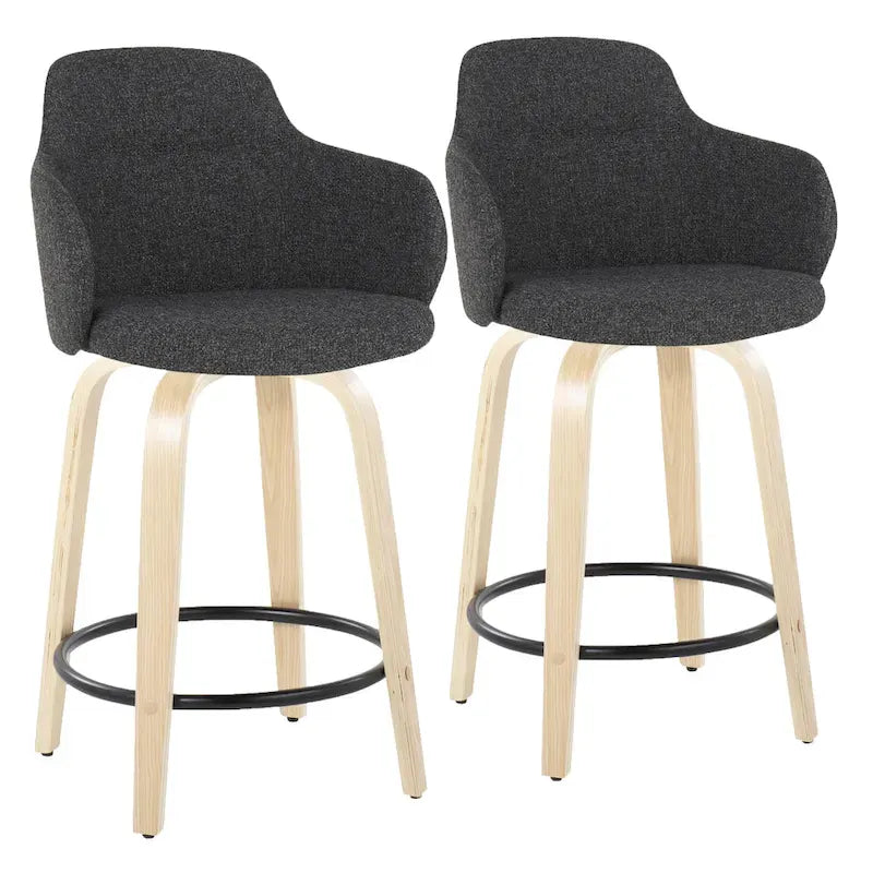 Set of 2 Carson Carrington Iglabo 24-Inch Fixed-Height Counter Stools with Bent Wood Legs and Round Footrest