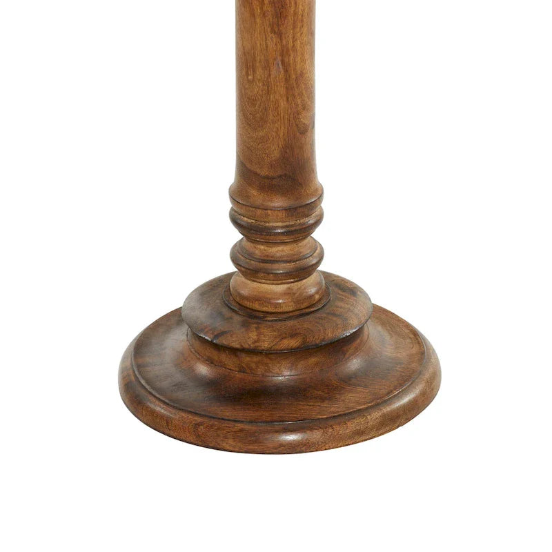 Intricately Carved Dark Brown Mango Wood Accent Table with Elephant or Floral Design and Turned Base - Roche River Decor