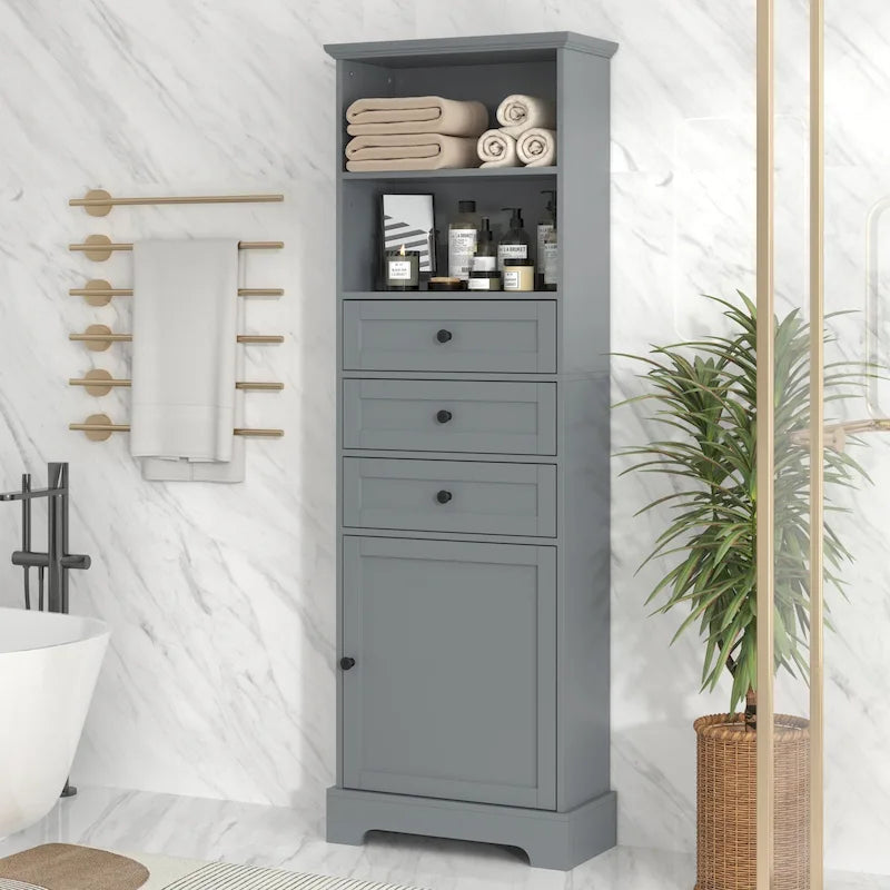 Merax Vertical Bathroom Storage Cabinet with 3 Drawers and Adjustable Shelves
