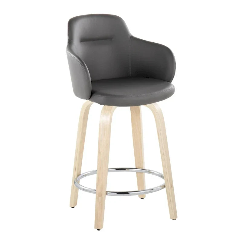 Set of 2 Carson Carrington Iglabo 24-Inch Fixed-Height Counter Stools with Bent Wood Legs and Round Footrest