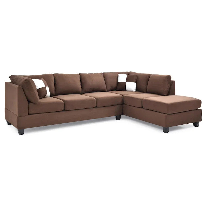 Malone 111-Inch Suede 4-Seater Sectional Sofa with Two Throw Pillows - Dimensions: 111L x 78W x 34H