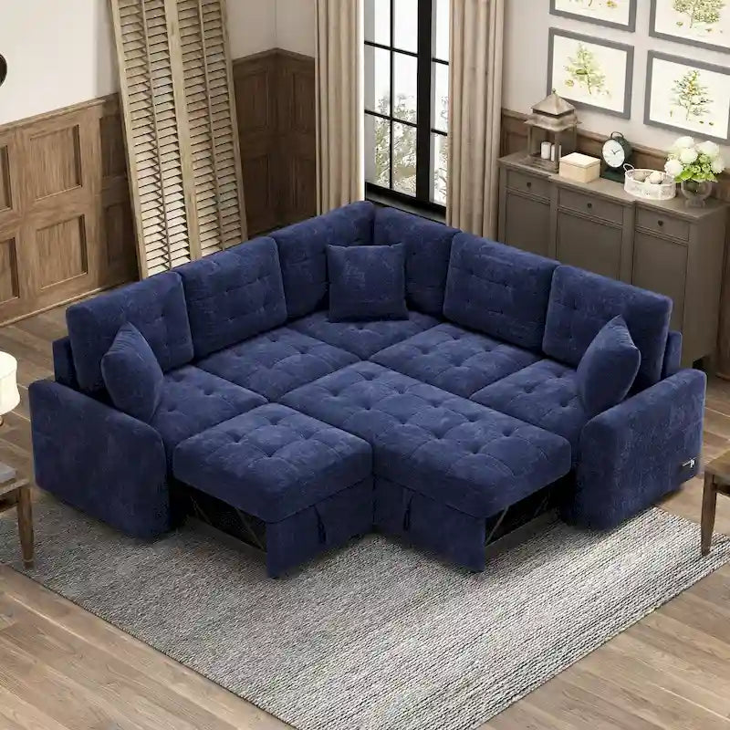 L-Shaped Pull-Out Sleeper Sofa with Wheels, USB Charging Ports, and Power Outlets