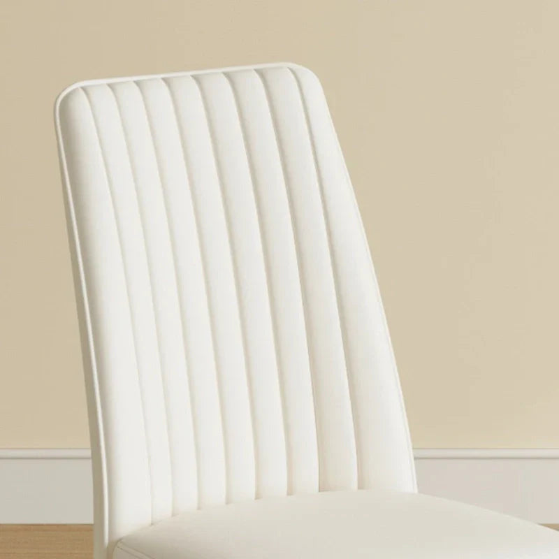 Set of 4 Modern Leather Upholstered Dining Chairs with Vertical Striped Backrest and Metal Legs