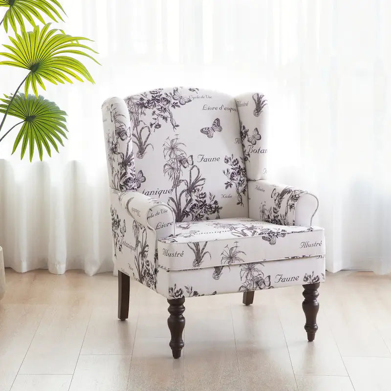 Set of 2 Accent Armchairs with Turned Legs in Blue, Beige, and Grey