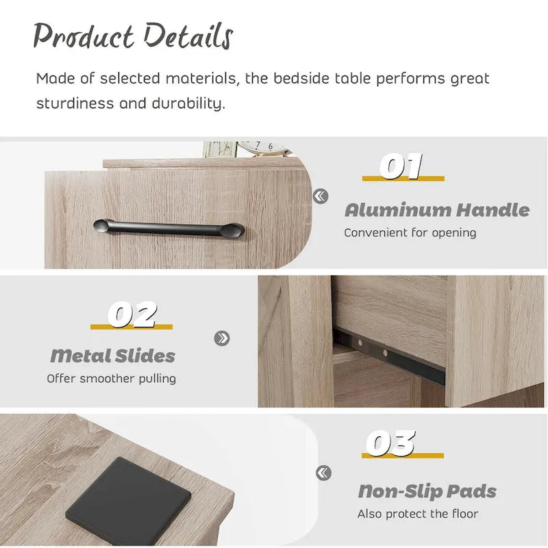 Rustic Wooden Bedside Table with Drawer and Shelf by Gymax