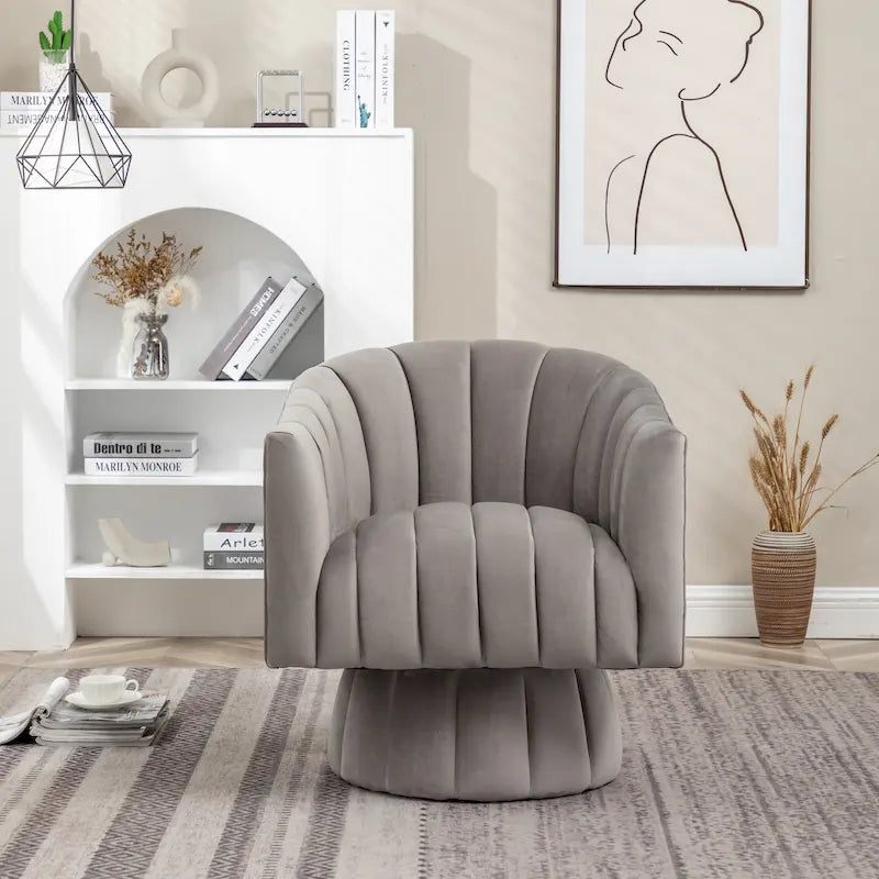 SEYNAR Contemporary Glam Velvet Round Swivel Accent Barrel Chair for Living Room