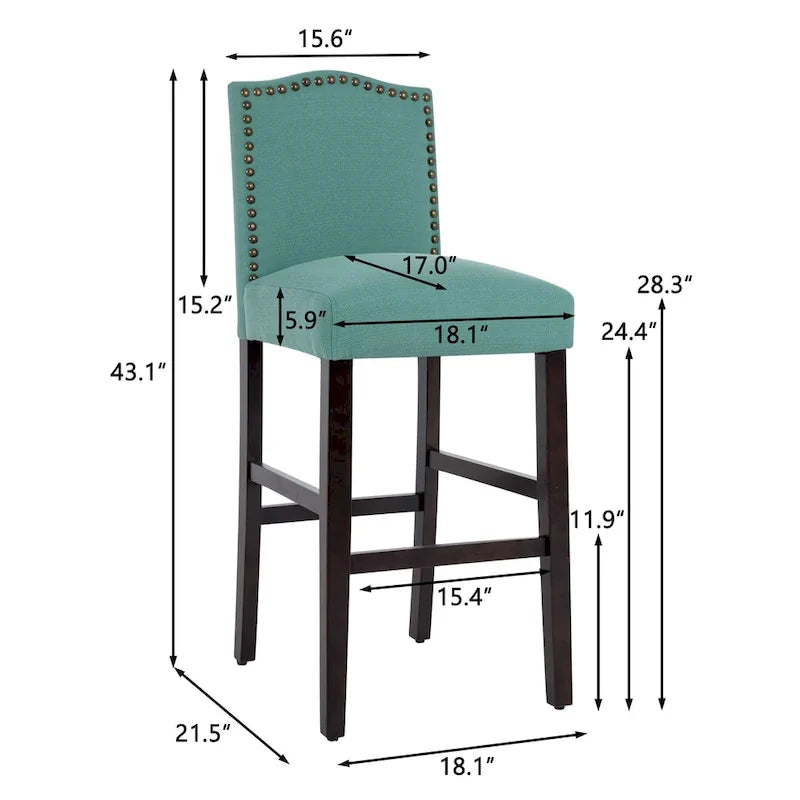 Set of 2 Upholstered 28-Inch Barstools - Stylish Pub Chairs