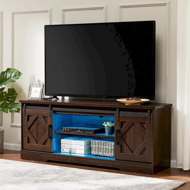 Rustic Farmhouse Barndoor TV Stand - Entertainment Center for TVs up to 70 Inches