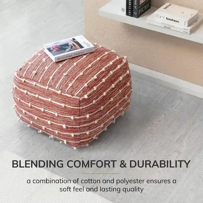 Handmade 22-Inch Square Pouf Ottoman by Jani Surin - Versatile Footrest for Living Room, Bedroom, Nursery, and Kids' Room